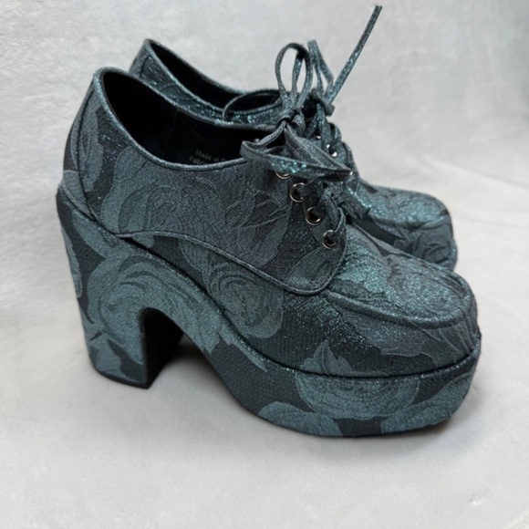 Jeffrey Campbell Shaggin Platform Heels Floral Lace Up Block Heel Shoes 8.5M - Picture 4 of 13